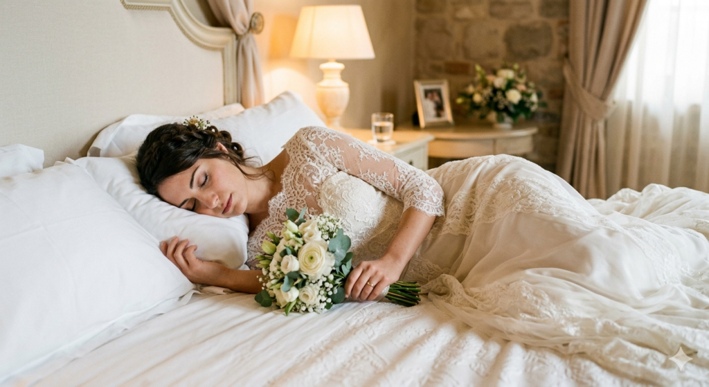Illustrazione: la sposa rilassata sceglie l'abito da sposa